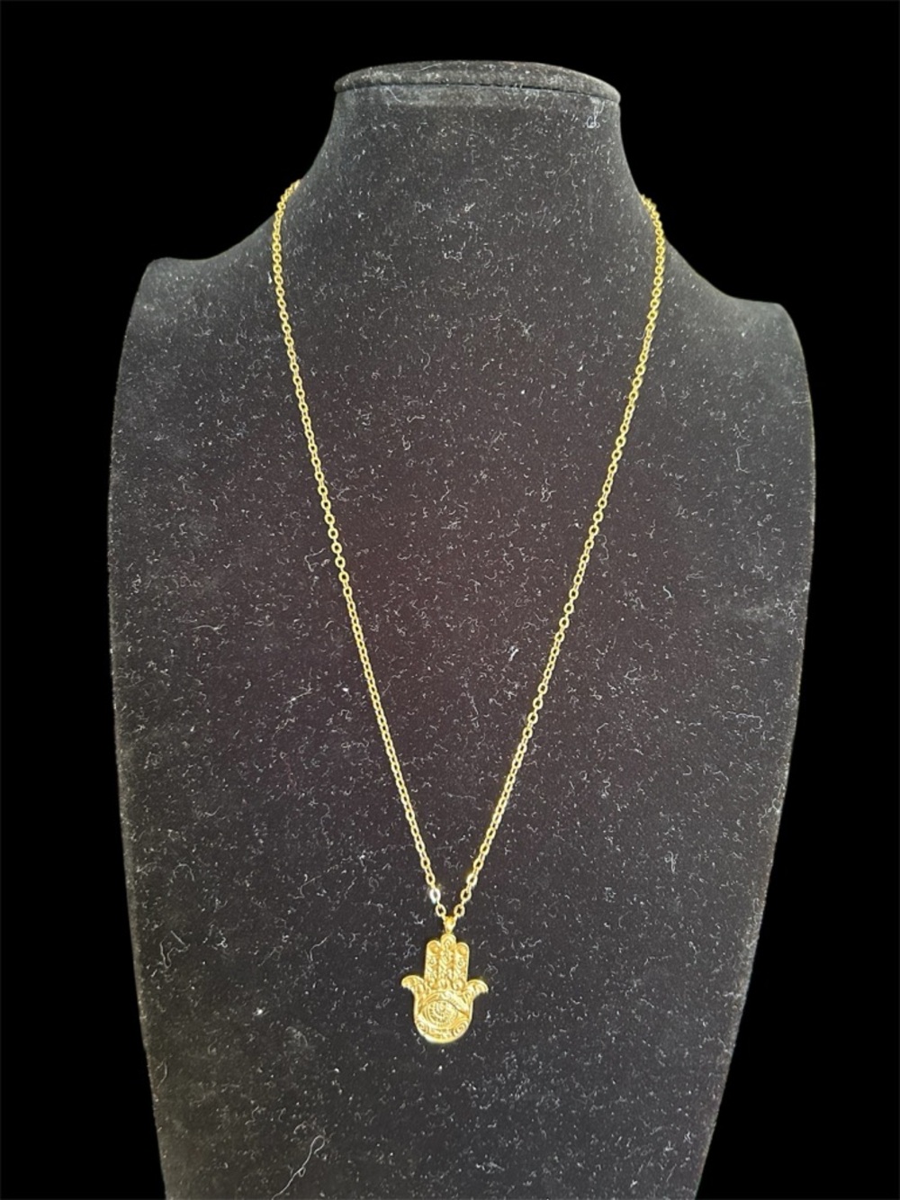 Hamsa Hand Evil Eye 18K Gold Plated Pendant Stainless Steel Necklace - Picture 2 of 7
